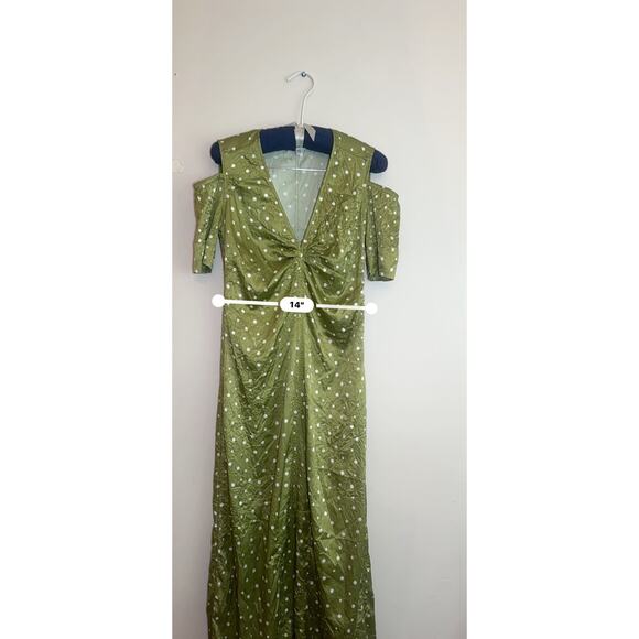 GANNI GREEN LONG POLKA DOT DRESS size  34 (US XS) - Picture 6 of 11